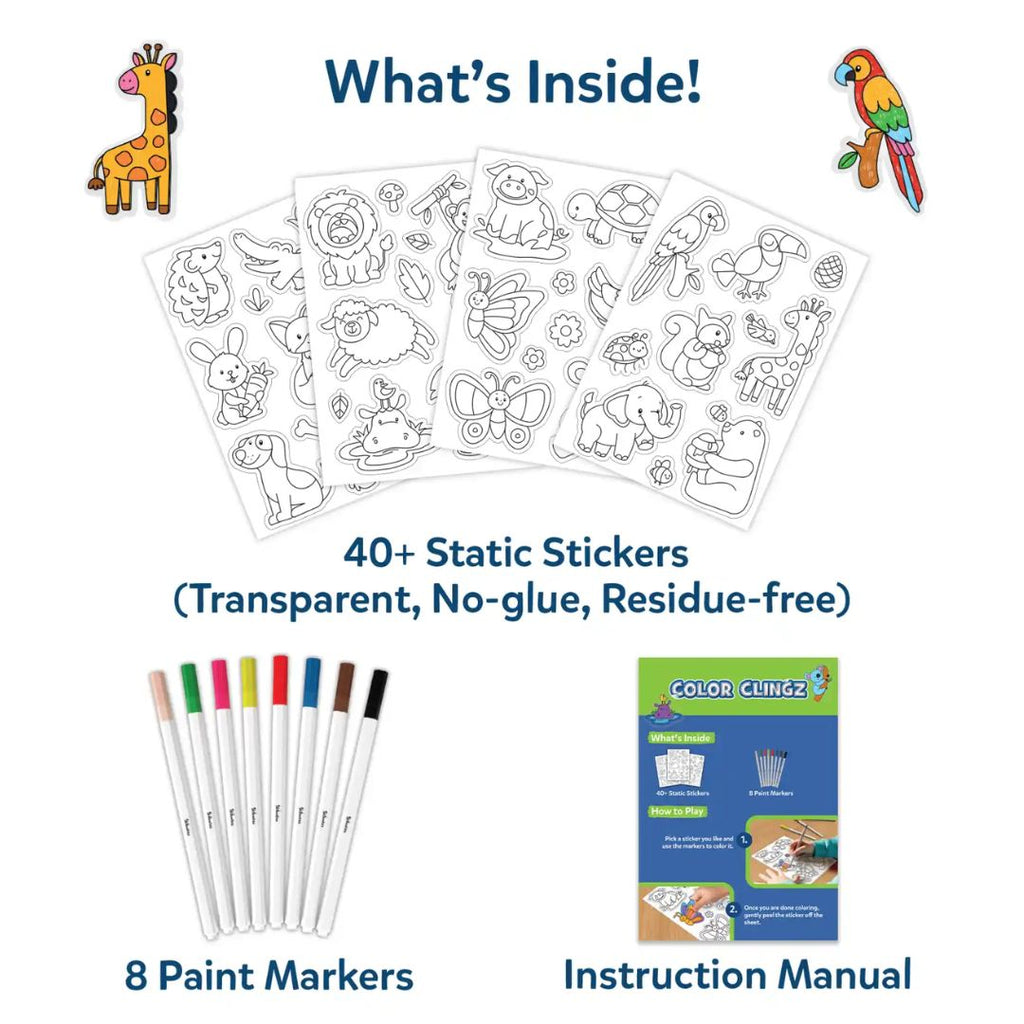 Skillmatics Color Clingz Amazing Animals - Mess-Free Reusable Static S ...