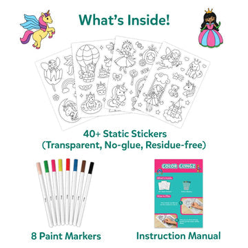 Skillmatics Color Clingz Unicorns & Princesses - Mess-Free Reusable Static Stickers