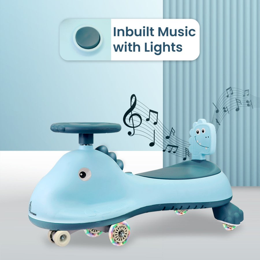 R for Rabbit Iya Iya Dino Swing Car for kids - Inbuilt Music With Light, PU LED Wheels