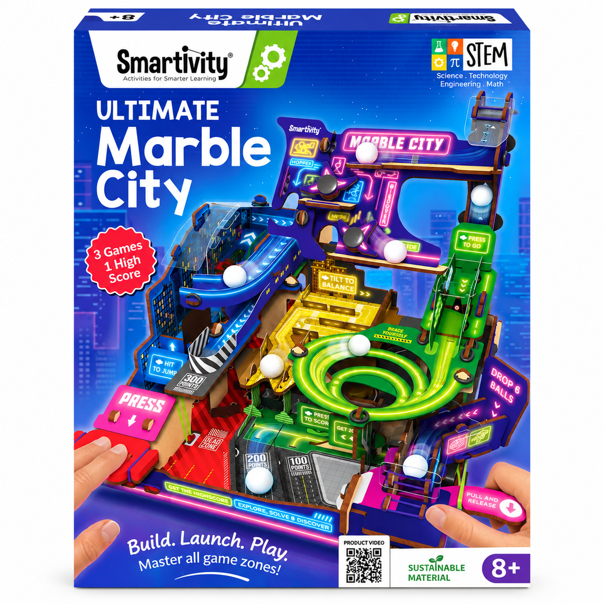 Smartivity Ultimate Marble City STEM DIY Construction Kit – 3 Games, Marble Run & High Score Challenge for Kids 8+ Years