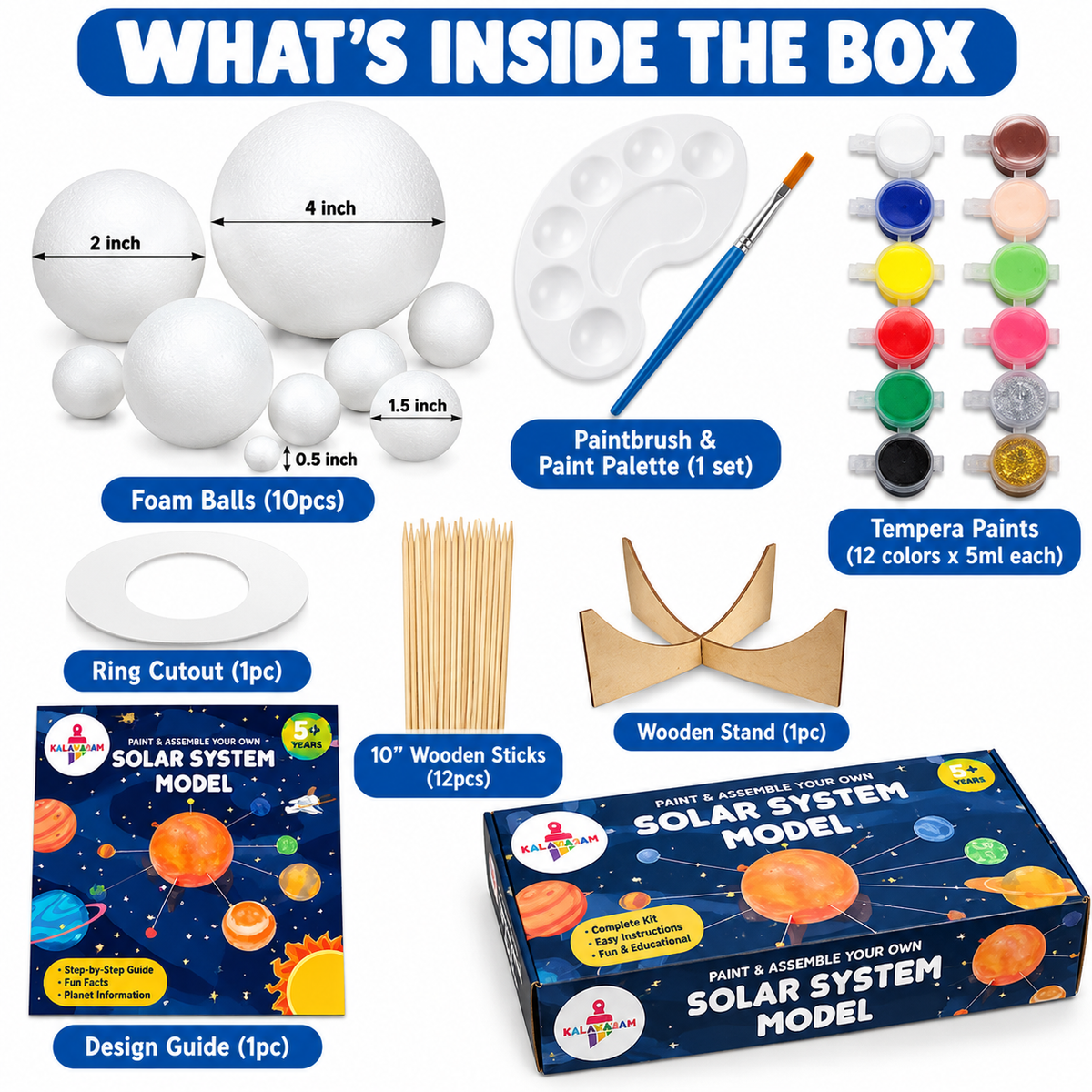 Kalakaram DIY Solar System Model Kit – Paint & Assemble, 5+ Years