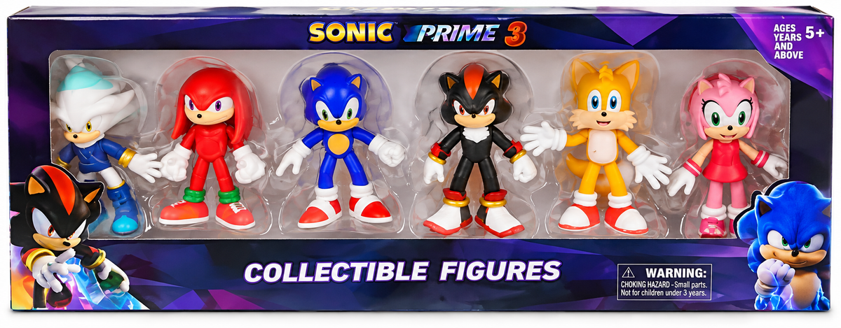 Sonic Prime 3 Collectible Figures – 6-Piece Sonic Character Action Figure Set