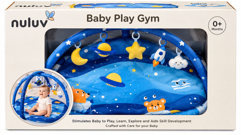 Nuluv Baby Play Gym | Soft Activity & Play Mat with Hanging Toys | 0+ Months