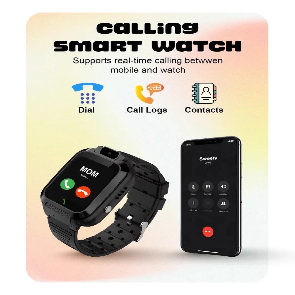 SPIKY BASILISK Kids Smartwatch with Voice Calling, LBS Location Tracking, HD Camera Black
