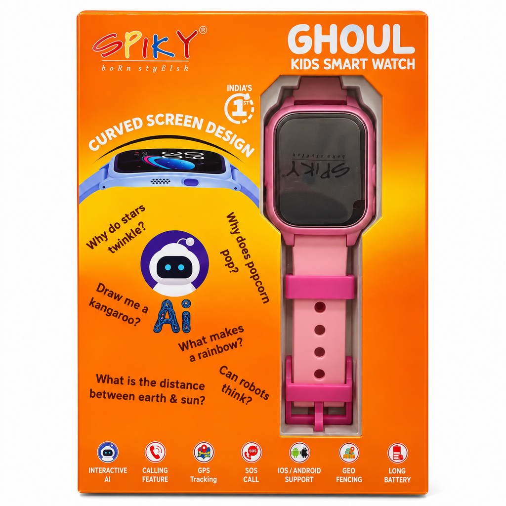 Spiky Ghoul Kids Smartwatch | AI, GPS Tracking & Video Calling Pink