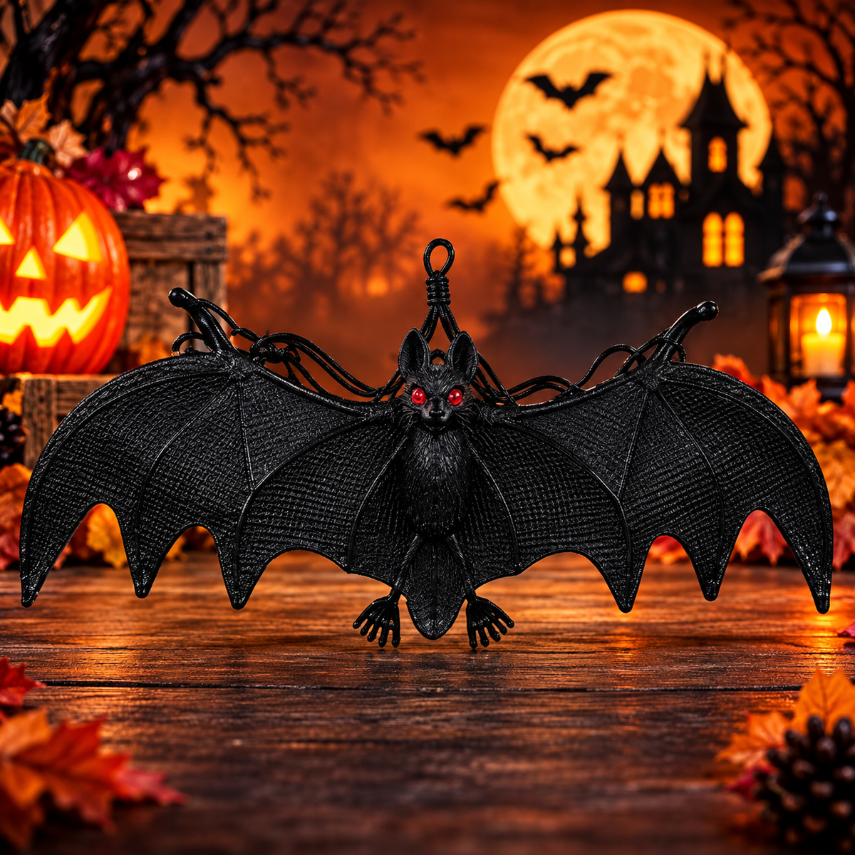 Halloween Hanging Bat Decoration | Black Scary Bat with Spread Wings | Spooky Halloween Party Prop