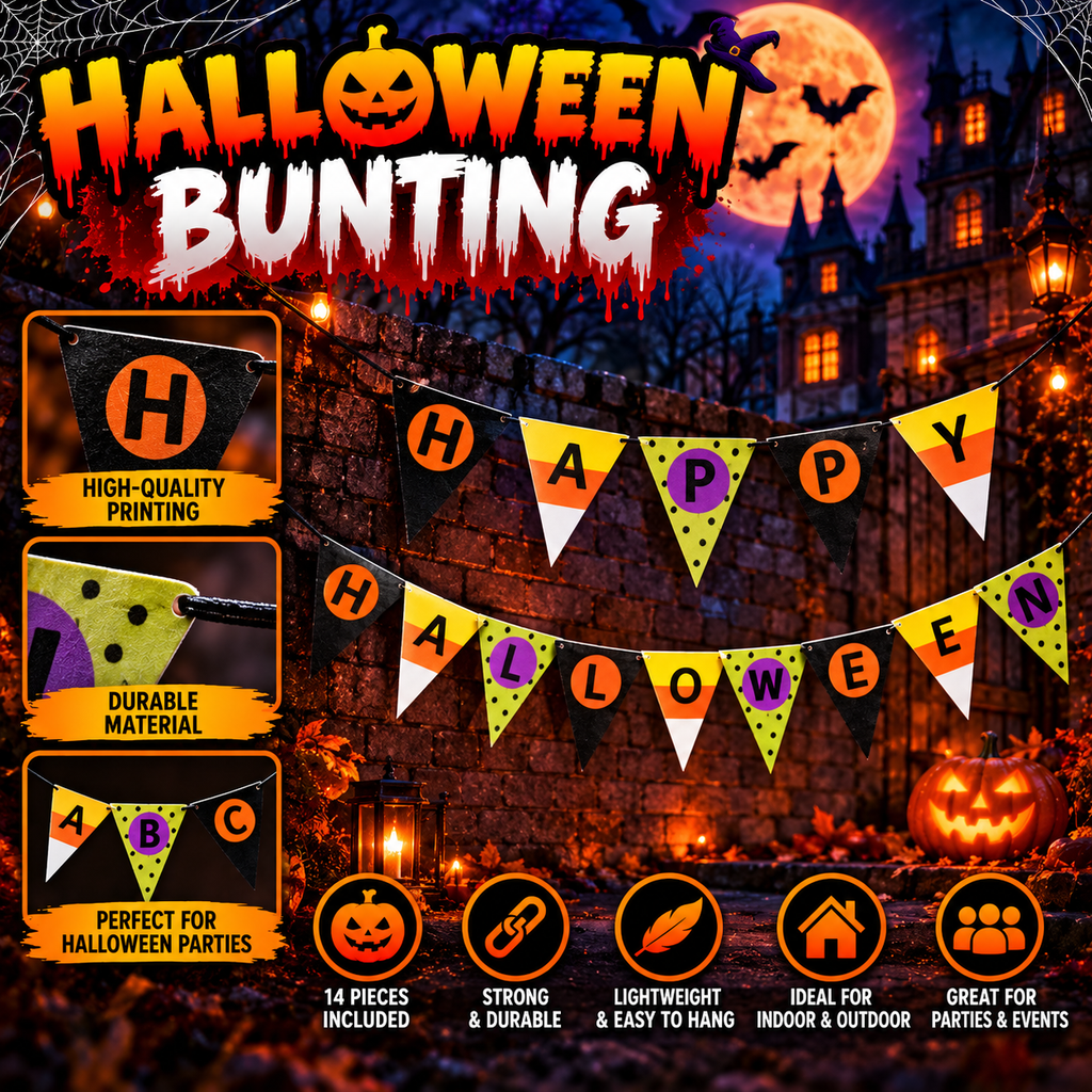 Halloween Happy Halloween Bunting – 14-Piece Party Decoration