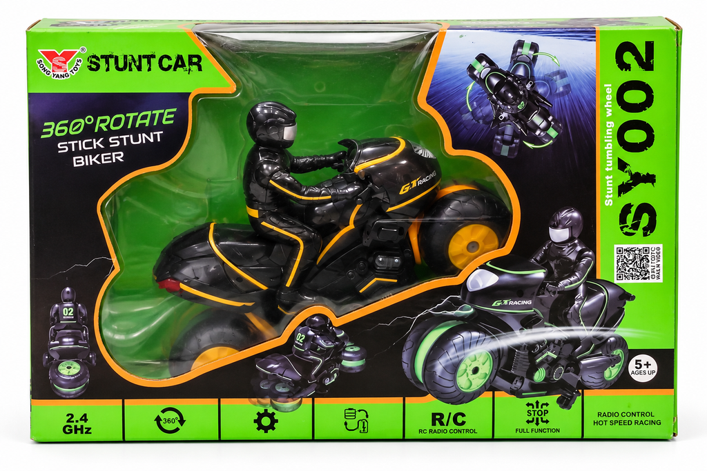 Song Yang Toys 360° Rotating Stunt Car Bike with Rider, 2.4GHz Remote Control Stunt Biker, Age 5+