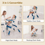 R for Rabbit Sugar Doodle Plus 3-in-1 Convertible Baby High Chair with 5-Point Harness, Dual Tray & Removable Wheels – 6 Months to 5 Years, Indigo Dye