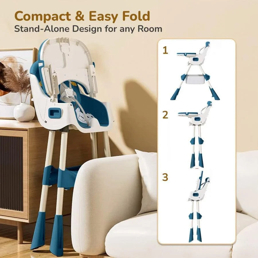 R for Rabbit Sugar Doodle Plus 3-in-1 Convertible Baby High Chair with 5-Point Harness, Dual Tray & Removable Wheels – 6 Months to 5 Years, Indigo Dye