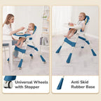 R for Rabbit Sugar Doodle Plus 3-in-1 Convertible Baby High Chair with 5-Point Harness, Dual Tray & Removable Wheels – 6 Months to 5 Years, Indigo Dye