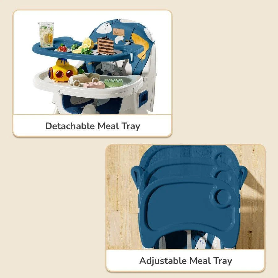 R for Rabbit Sugar Doodle Plus 3-in-1 Convertible Baby High Chair with 5-Point Harness, Dual Tray & Removable Wheels – 6 Months to 5 Years, Indigo Dye