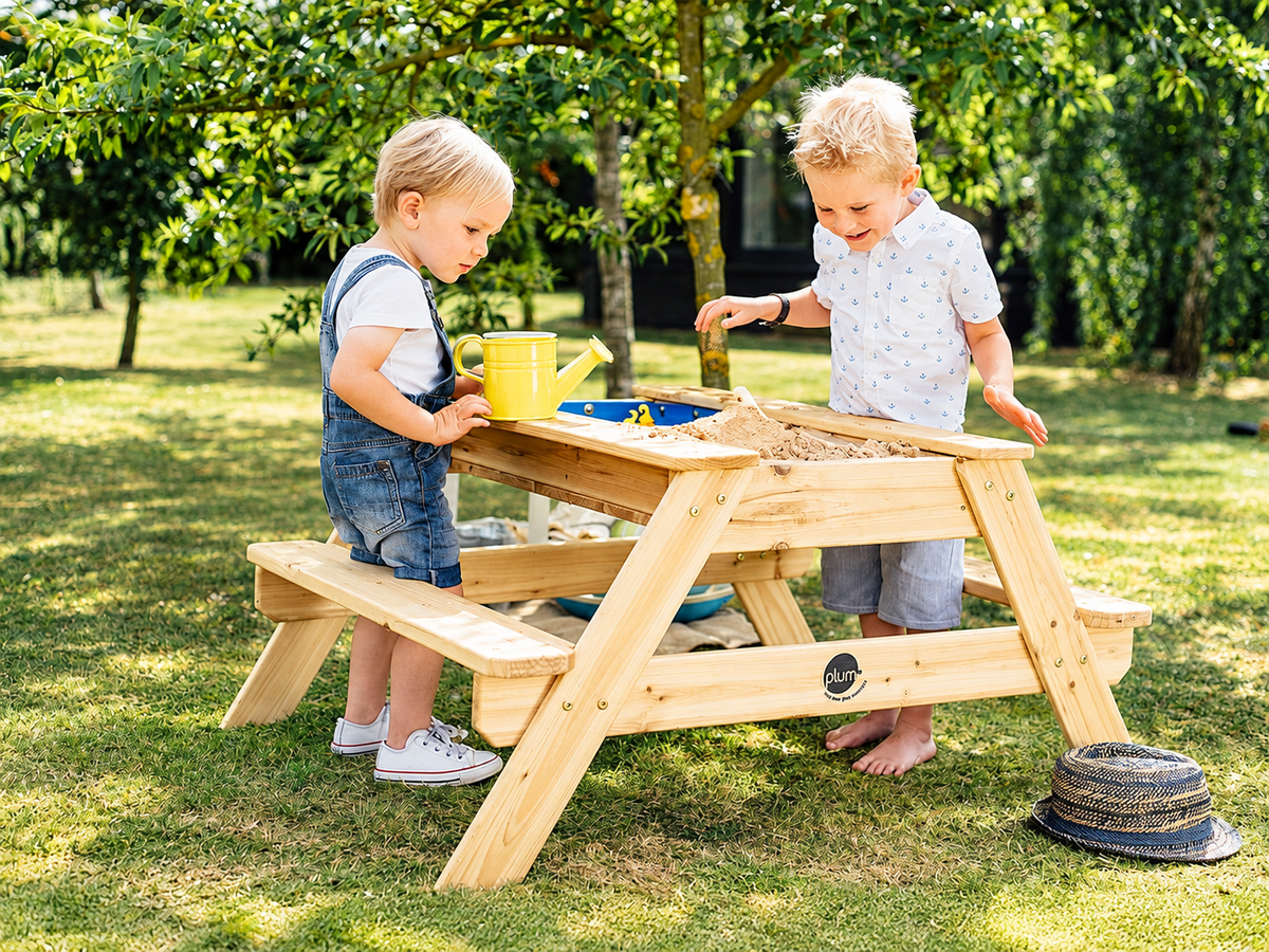 Plum Surfside Wooden Sand & Water Picnic Table for Kids | 2-in-1 Outdoor Activity Table | 2 Years+