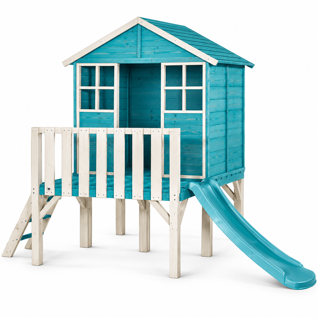 Plum Boathouse Wooden Playhouse with 4ft Slide & Ladder | Outdoor Garden Playhouse for Kids Ages 3+ Years