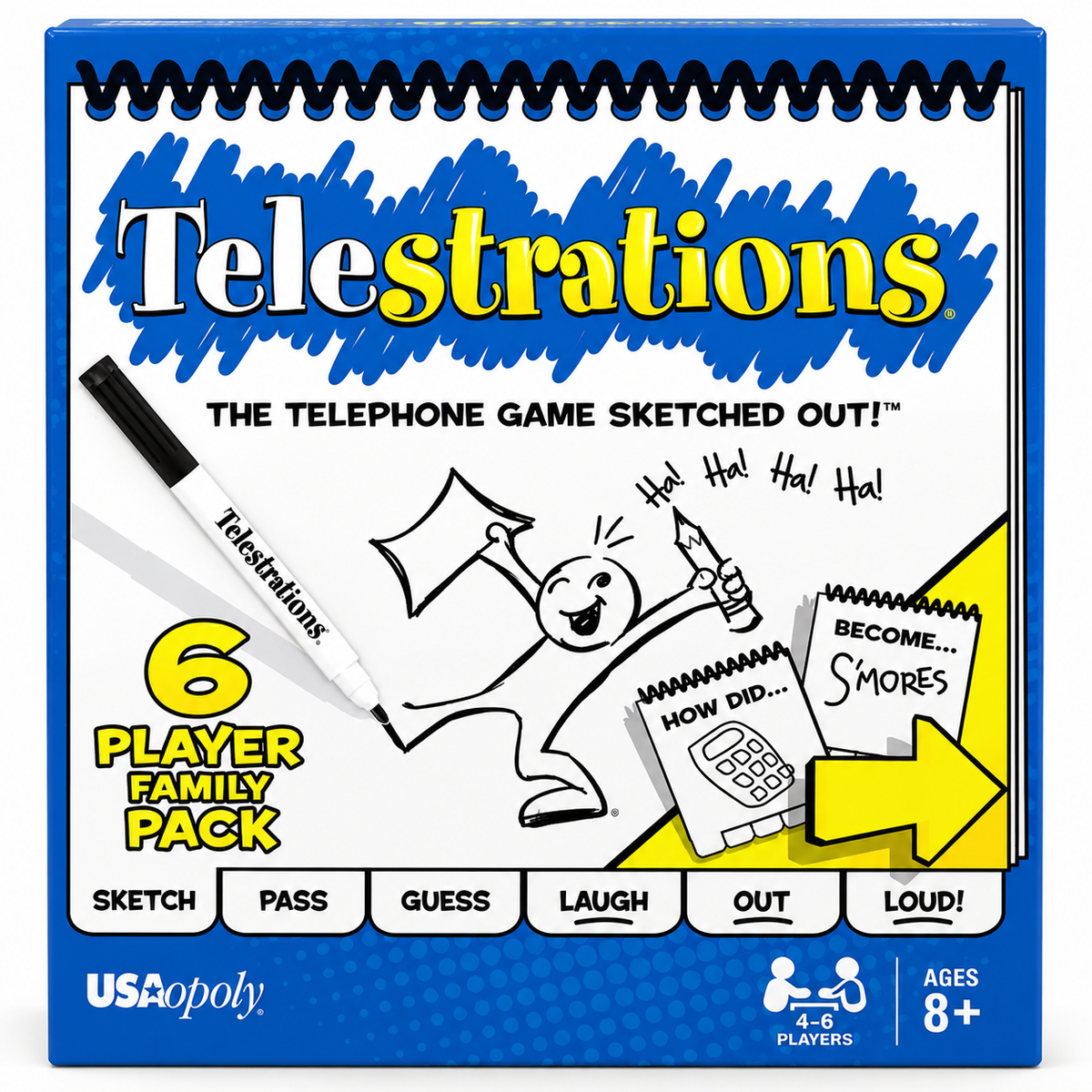 Telestrations 6 Player Family Pack | Sketch, Pass & Guess Drawing Party Game for Kids Ages 8+ & Adults