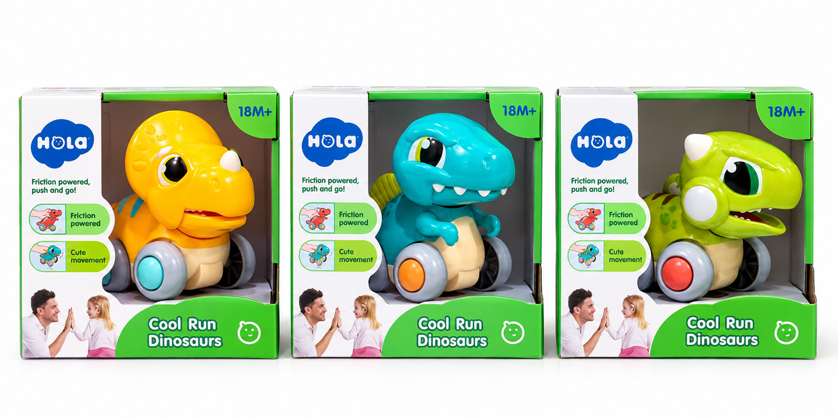 Hola Cool Run Dinosaur Friction Powered Push & Go Dinosaur for Kids Cute Walking Dinosaur Toy Assorted Color