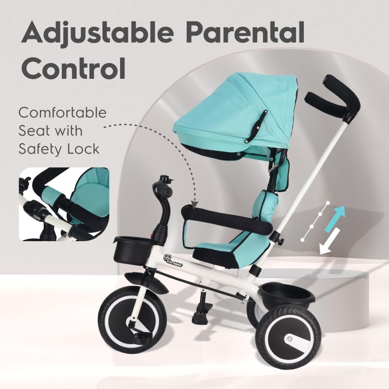 R For Rabbit Tiny Toes T30 Ace Tricycle For Kids With Adjustable Parental Control Lake Blue