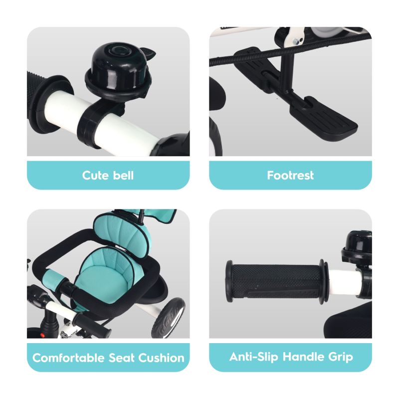 R For Rabbit Tiny Toes T30 Ace Tricycle For Kids With Adjustable Parental Control Lake Blue