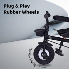 R For Rabbit Tiny Toes T40 Plus Tricycle - Rubber Wheels, 360 Rotatable Seat, Adjustable Canopy, Parental Control  Grey Black