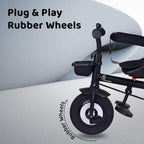 R For Rabbit Tiny Toes T40 Plus Tricycle - Rubber Wheels, 360 Rotatable Seat, Adjustable Canopy, Parental Control  Grey Black