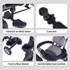 R For Rabbit Tiny Toes T40 Plus Tricycle - Rubber Wheels, 360 Rotatable Seat, Adjustable Canopy, Parental Control  Grey Black