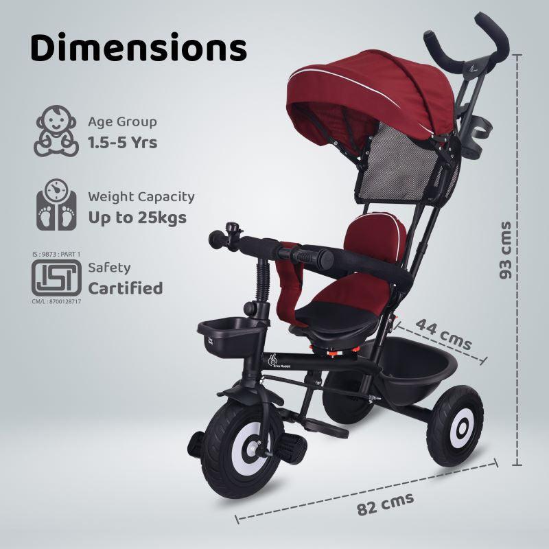 R for Rabbit Tiny Toes T40 Plus Tricycle - Rubber Wheels, 360 Rotatable Seat, Adjustable Marron Black
