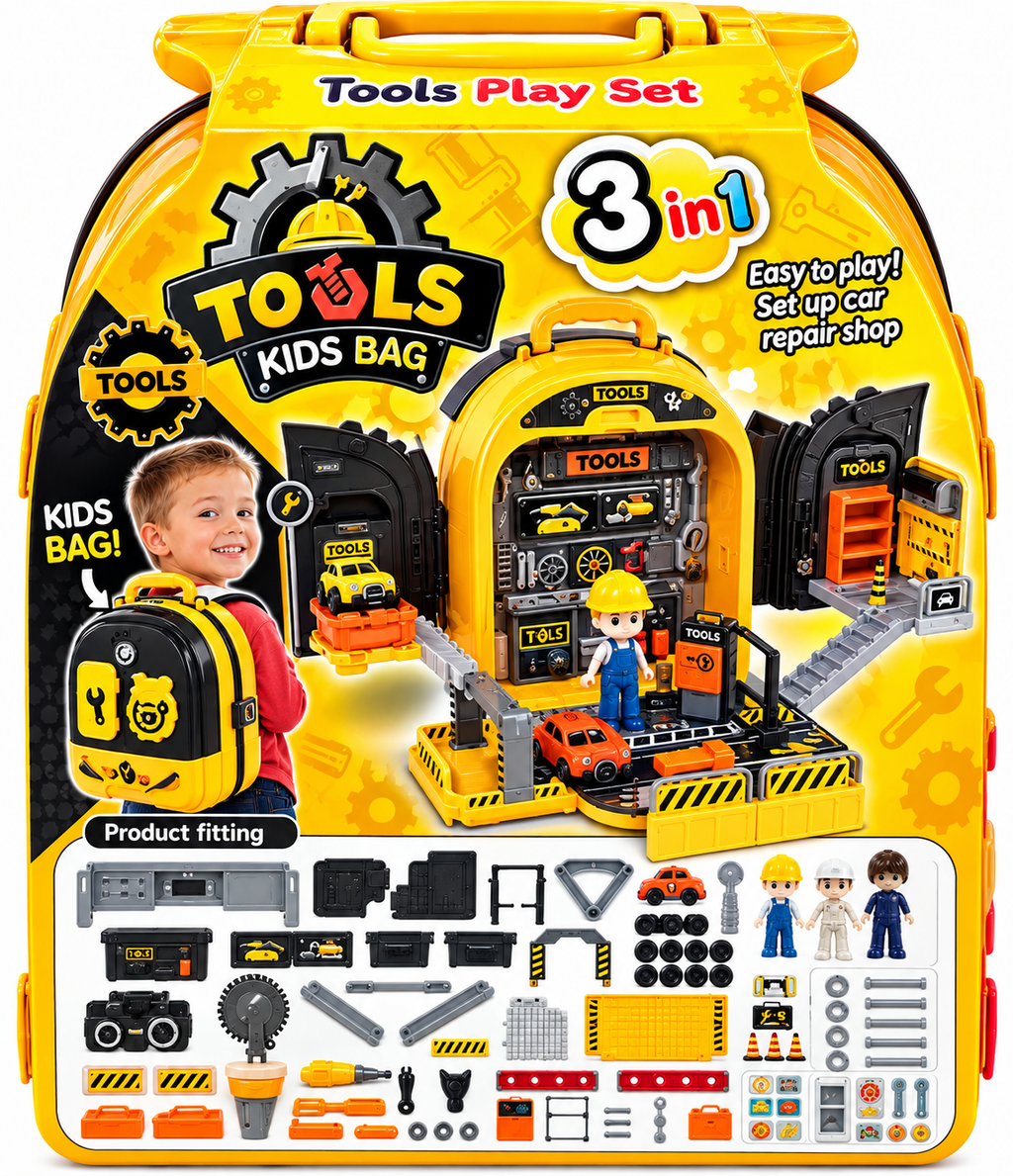 3-in-1 Tools Kids Backpack Pretend Play Set – Portable Tool Kit | Ages 3+