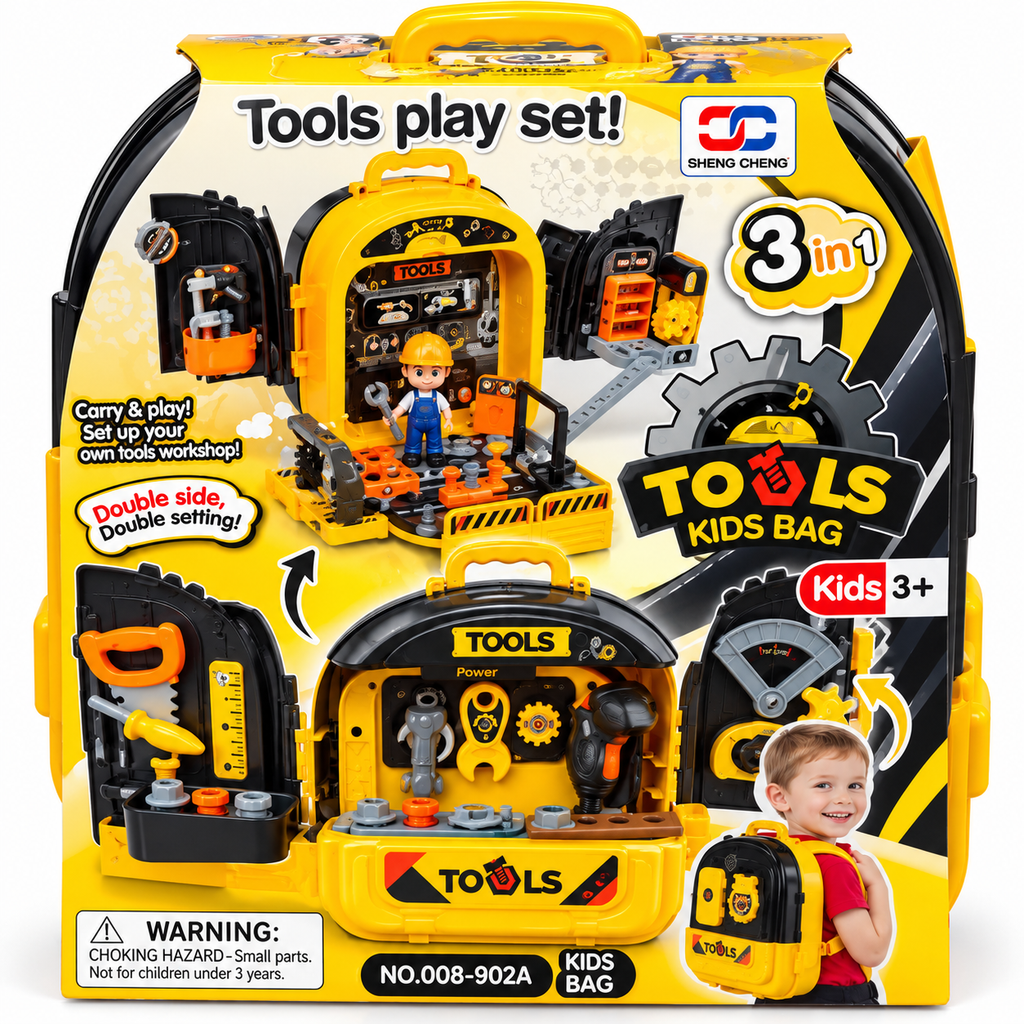 3-in-1 Tools Kids Backpack Pretend Play Set – Portable Tool Kit | Ages 3+