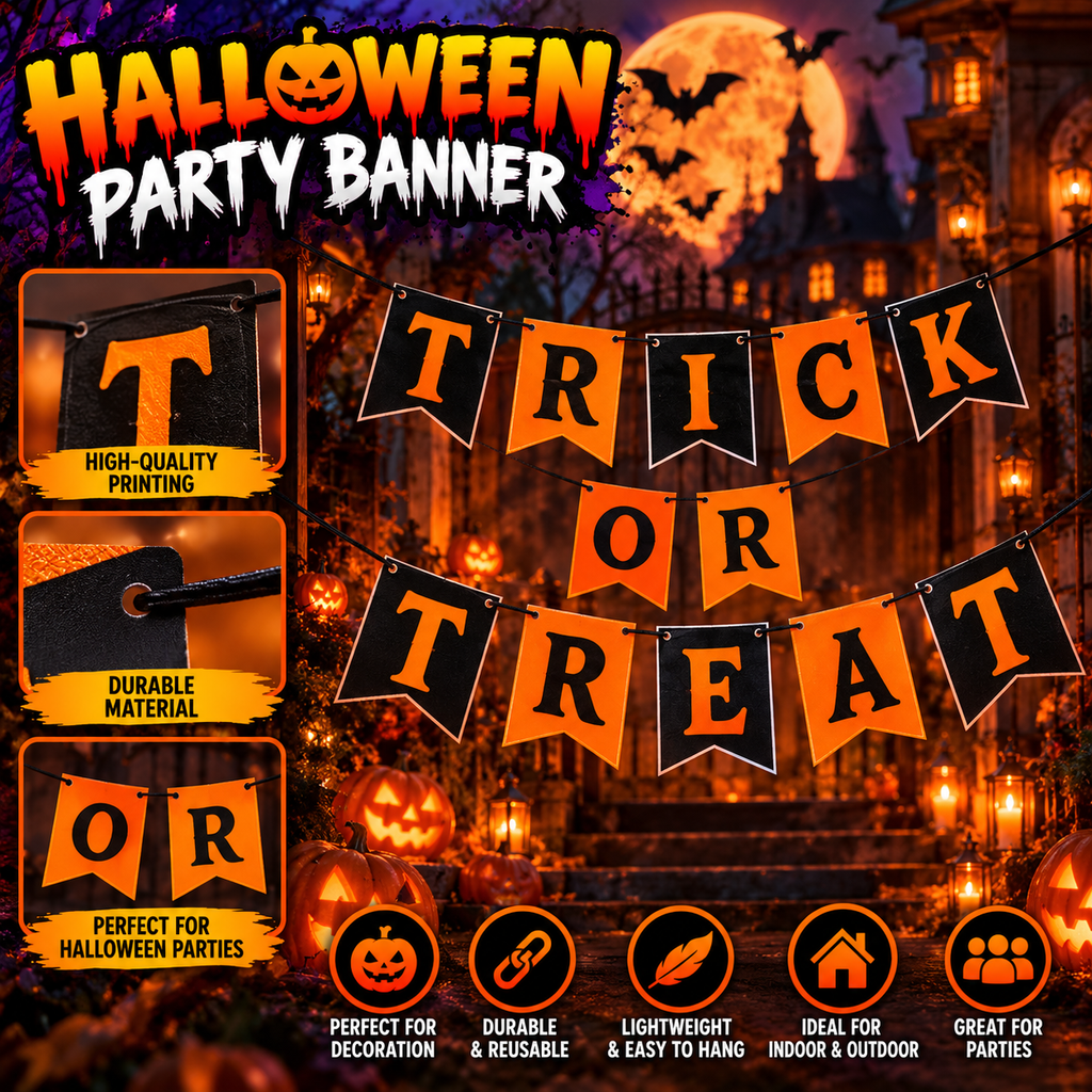 Halloween Trick or Treat Party Banner – Halloween Party Decoration