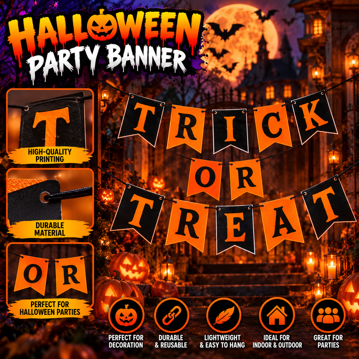 Halloween Trick or Treat Party Banner – Halloween Party Decoration