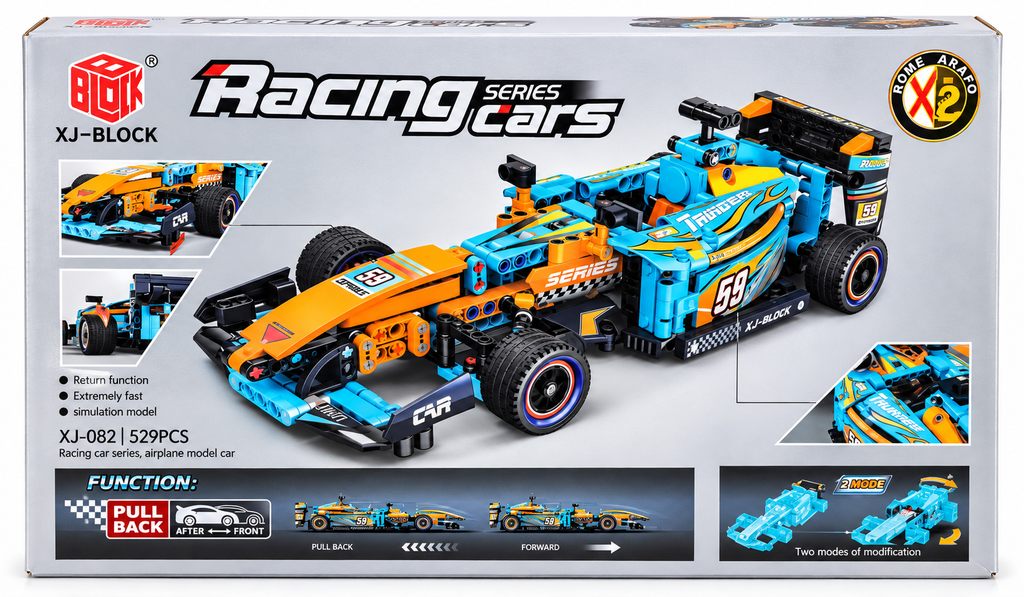 XJ-Block Racing Series Formula Racing Car Building Blocks Set 529 Pieces with Pull Back Function, 6+ Years
