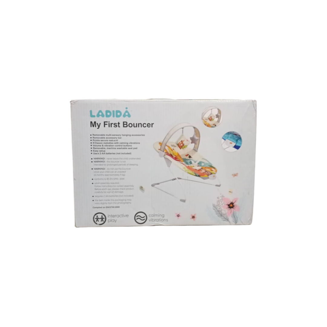 Ladida Baby Bouncer-With 8 Classic Melodies & Calming Vibrations-3 Point Harness-Removable & Adjustable Safari