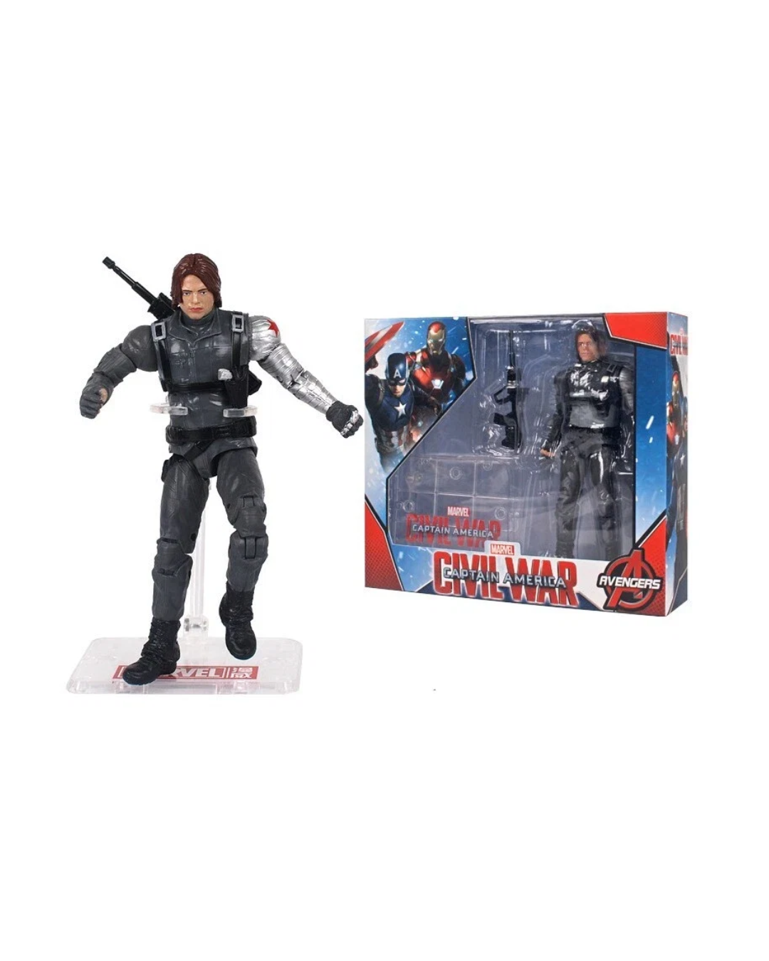 Marvel Captain America Civil War Winter Soldier Action Figure with Rifle Avengers Collectible Toy 30cm
