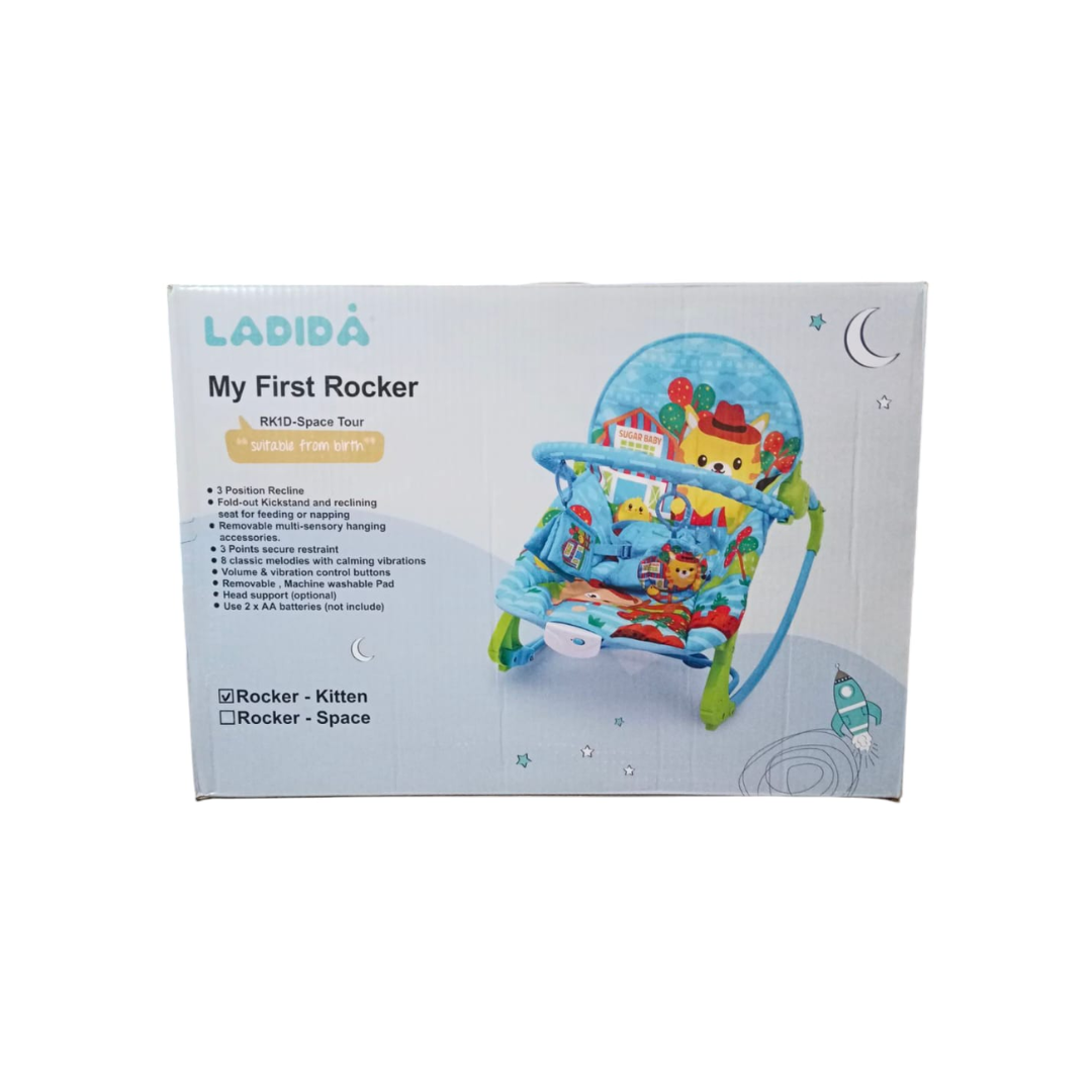 Ladida Baby Rocker-3 Position Recline-With 8 Classic Melodies & Calming Vibrations-3 Point Harness Kitten