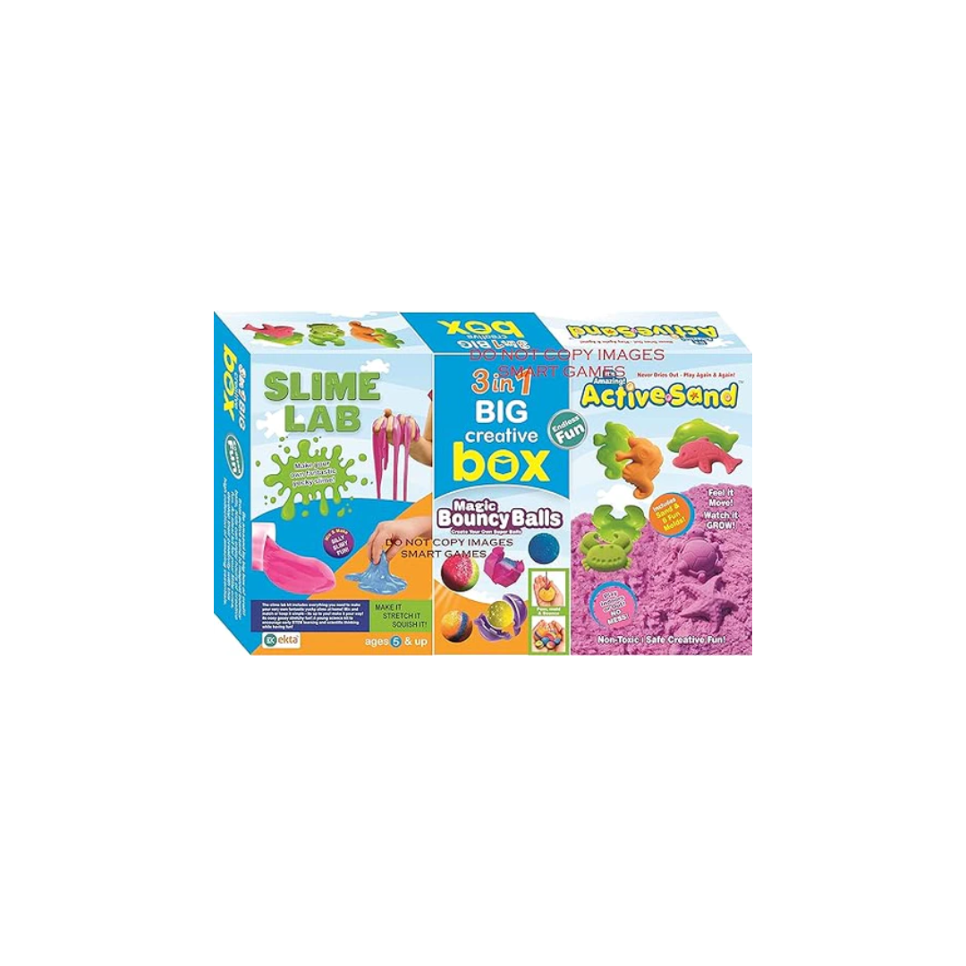 EKTA 3in1 Big Creative Box Slime Lab, Magic Bouncy Balls, and Active Sand Sea Creatures