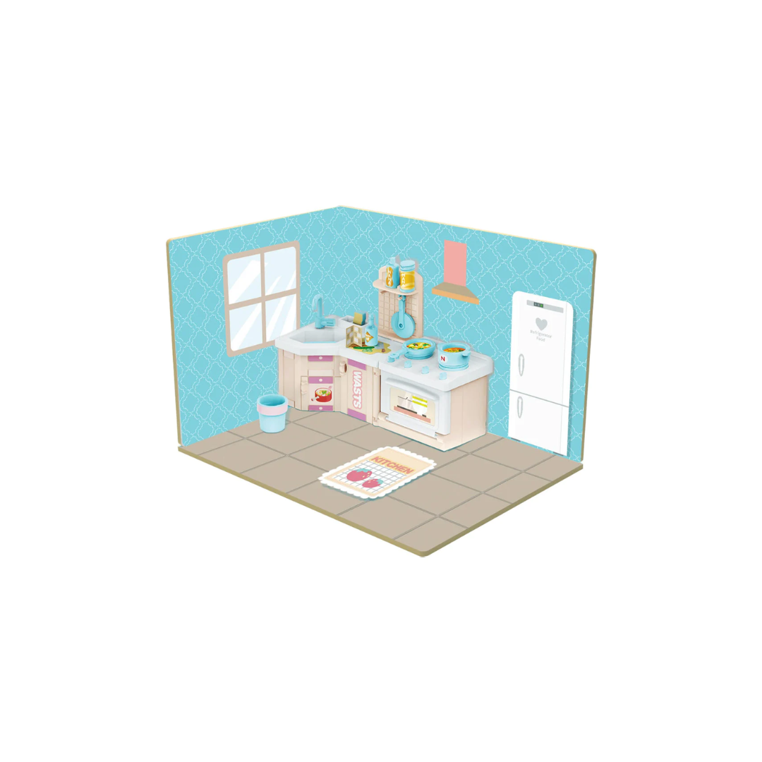 Webby DIY Kitchen Wooden Doll House with Plastic Furniture