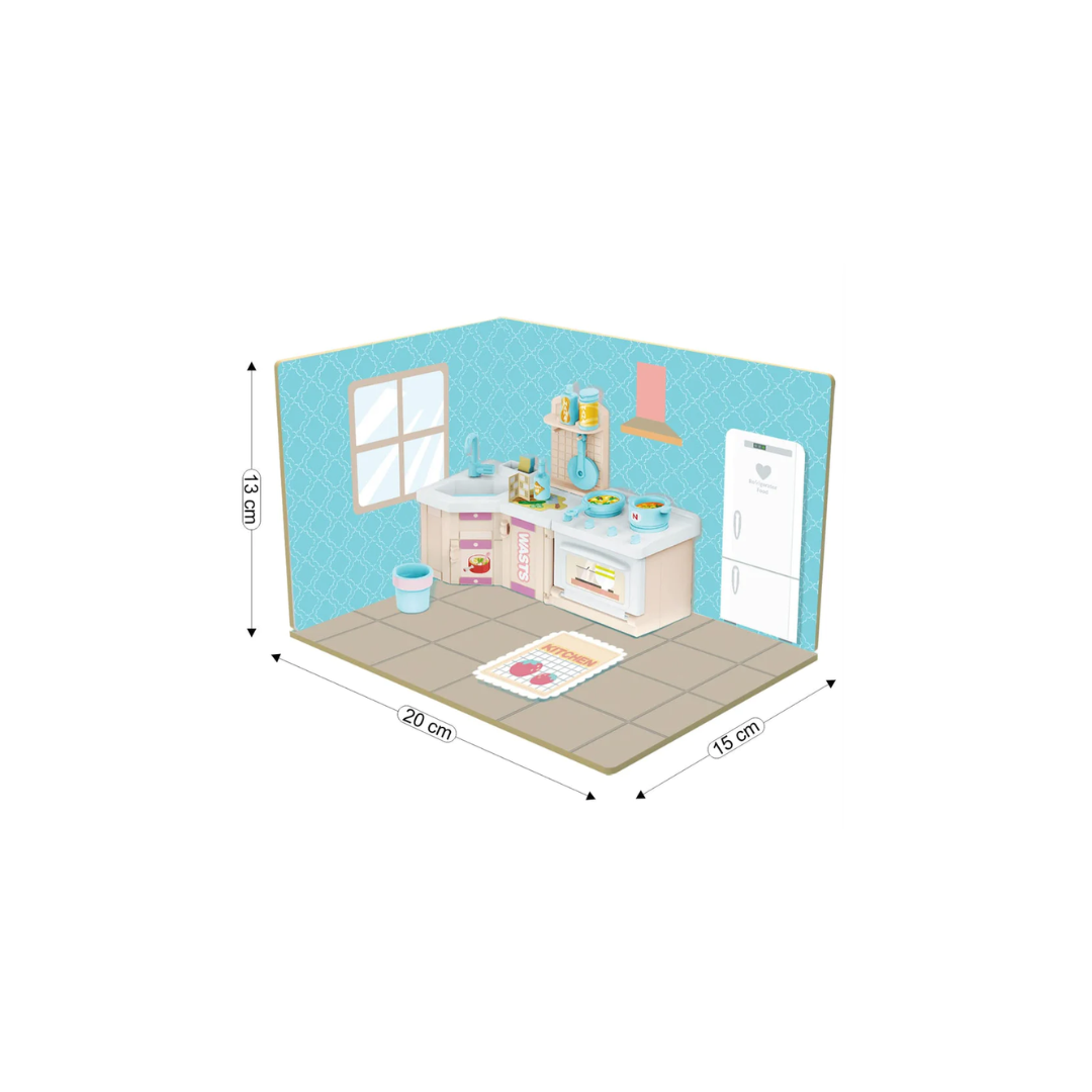 Webby DIY Kitchen Wooden Doll House with Plastic Furniture