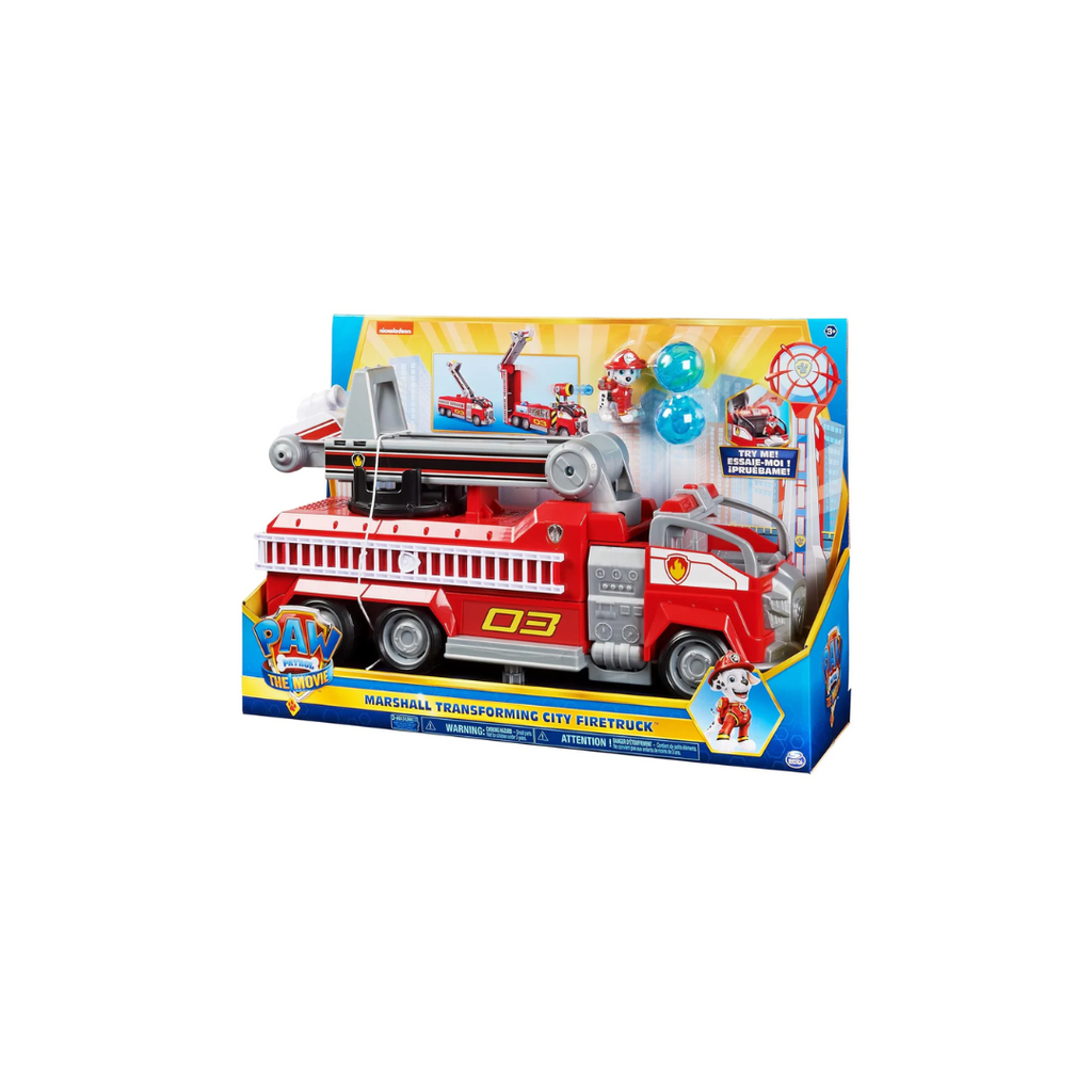 Win Magic Paw Patrol Marshalls Transforming Movie City Fire Truck with Extending Ladder, Lights, Sounds and Action Figure