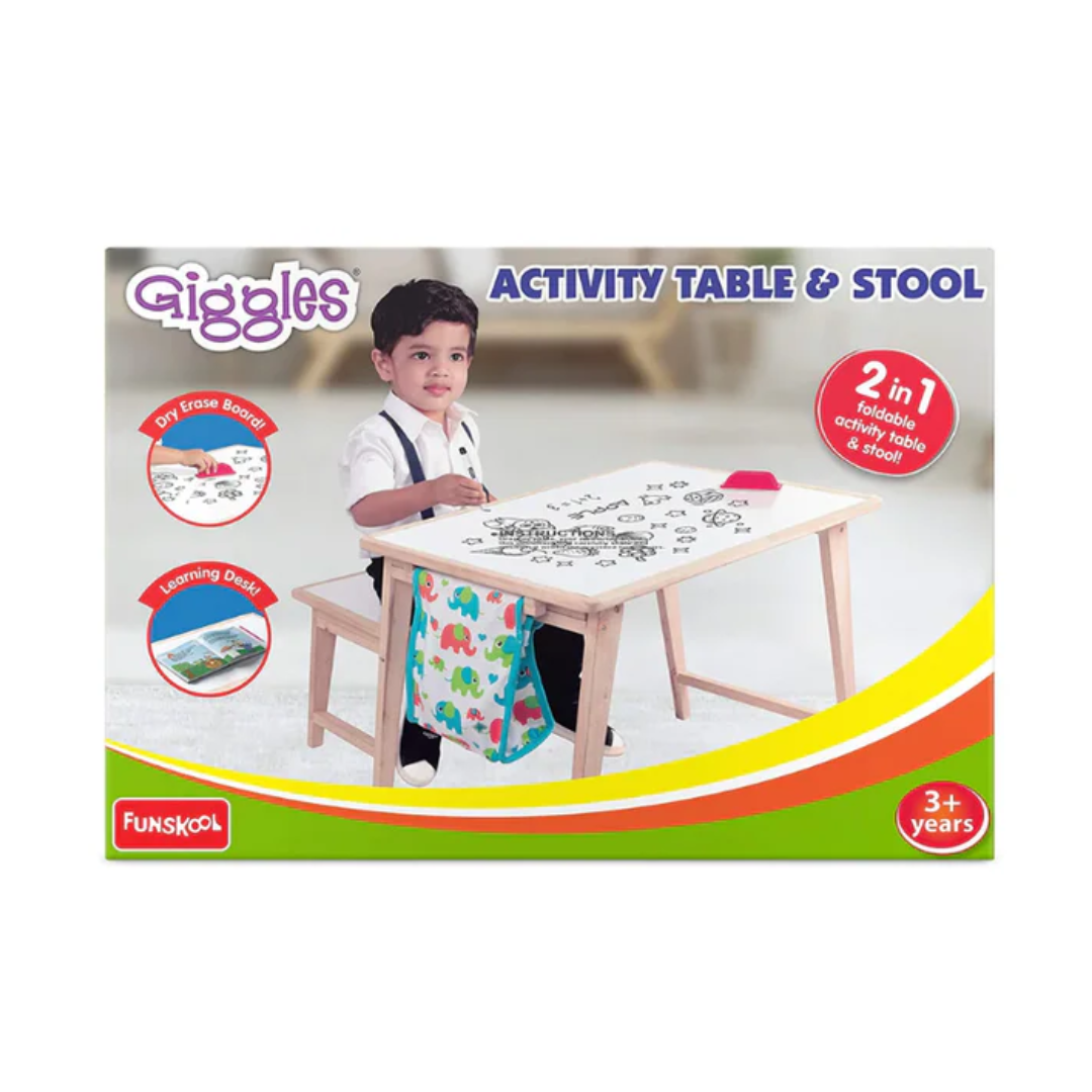 Funskool Giggles Activity Table and Stool Foldable Wooden Study Set