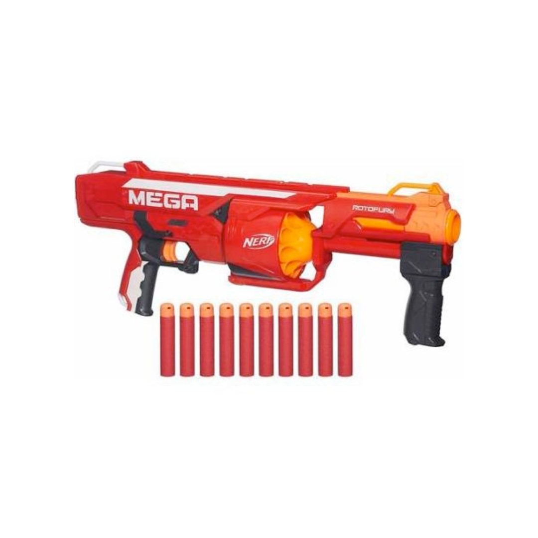 Nerf Mega Rotofury Blaster 10-Dart Rotating Drum -- Pump Action Blasting Includes 10 Mega Darts