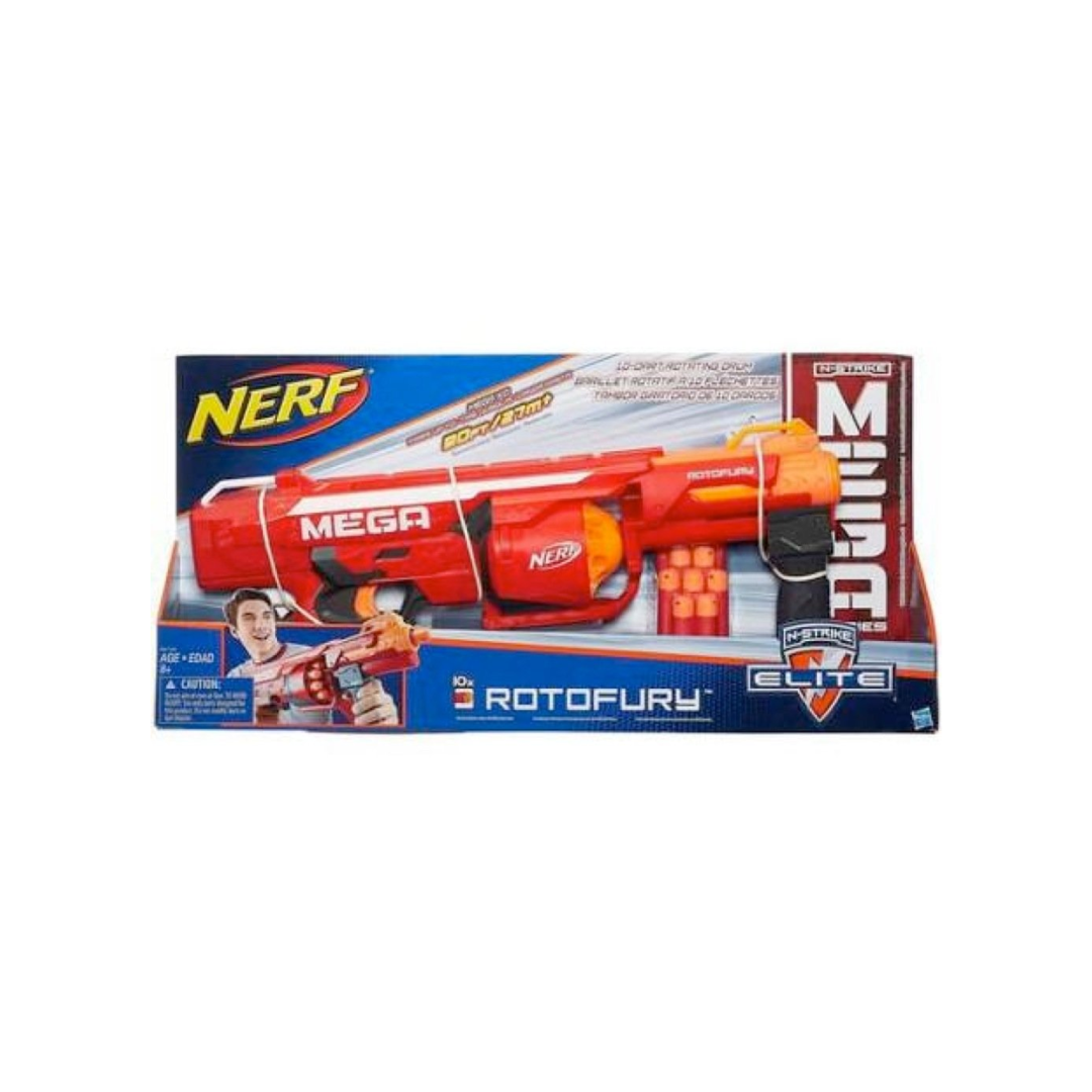 Nerf Mega Rotofury Blaster 10-Dart Rotating Drum -- Pump Action Blasting Includes 10 Mega Darts