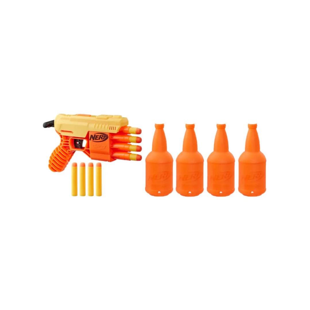Hasbro Nerf Fang QS-4 Targeting Set 13-Piece Alpha Strike Set Includes Toy Blaster, 4 Half-Targets, and 8 Official Elite Foam Darts (Multicolour)