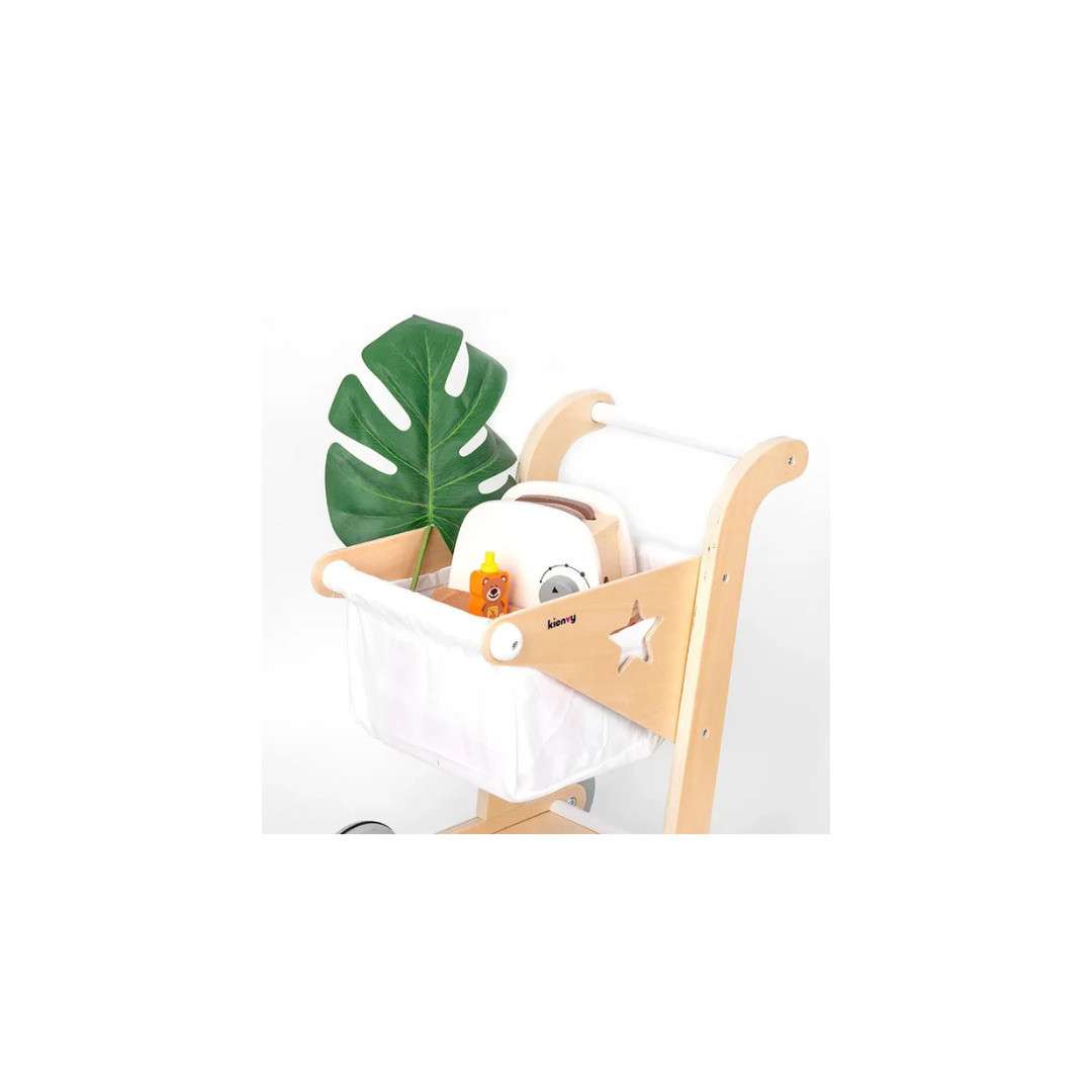 Rainbow Toys Educational Wooden Toy Role Play Grocery Store Shopping Cart Walking Trolley Play set