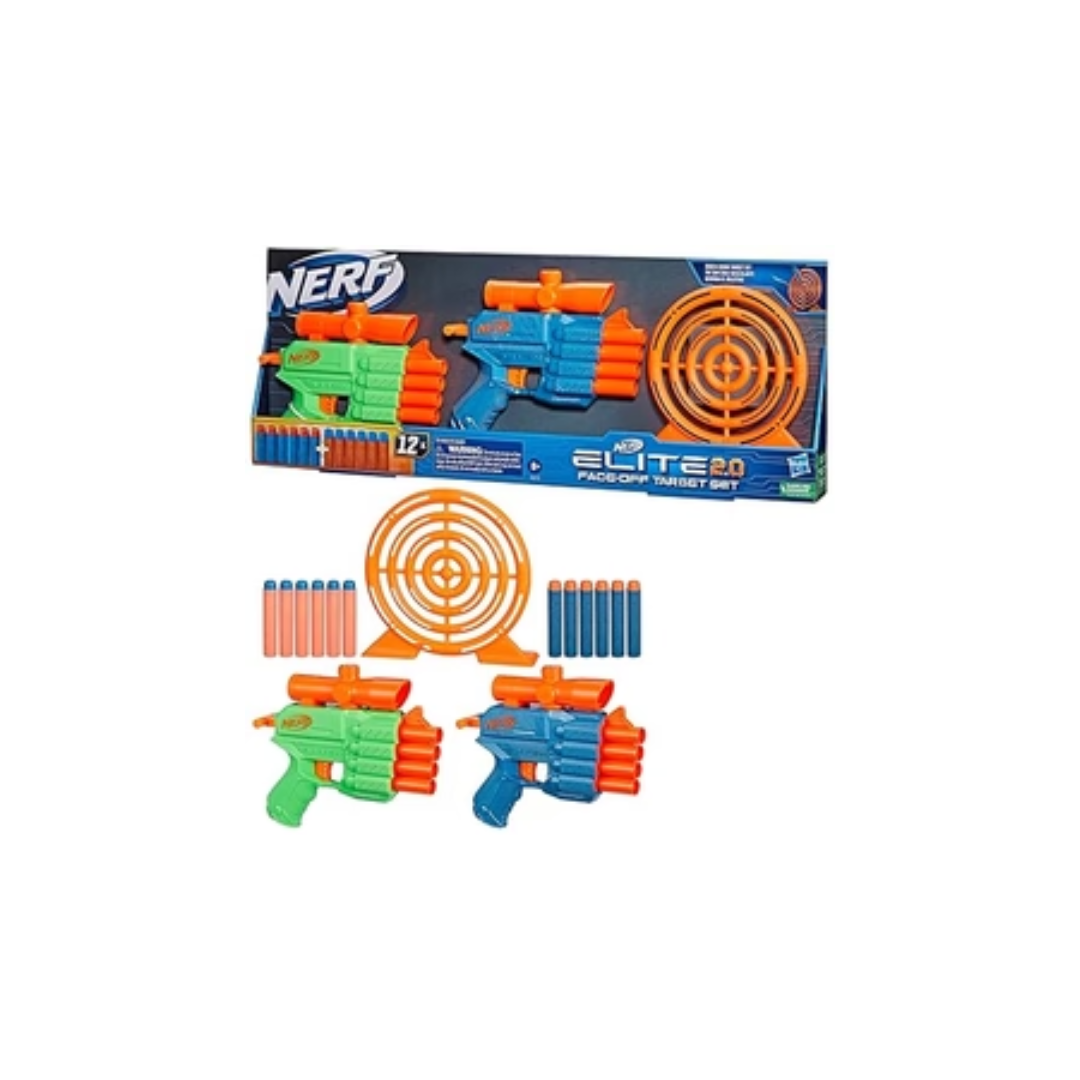 Hasbro Nerf Elite 2.0 Face Off Target Set,Includes 2 Dart Blasters & Target & 12 Nerf Elite Darts