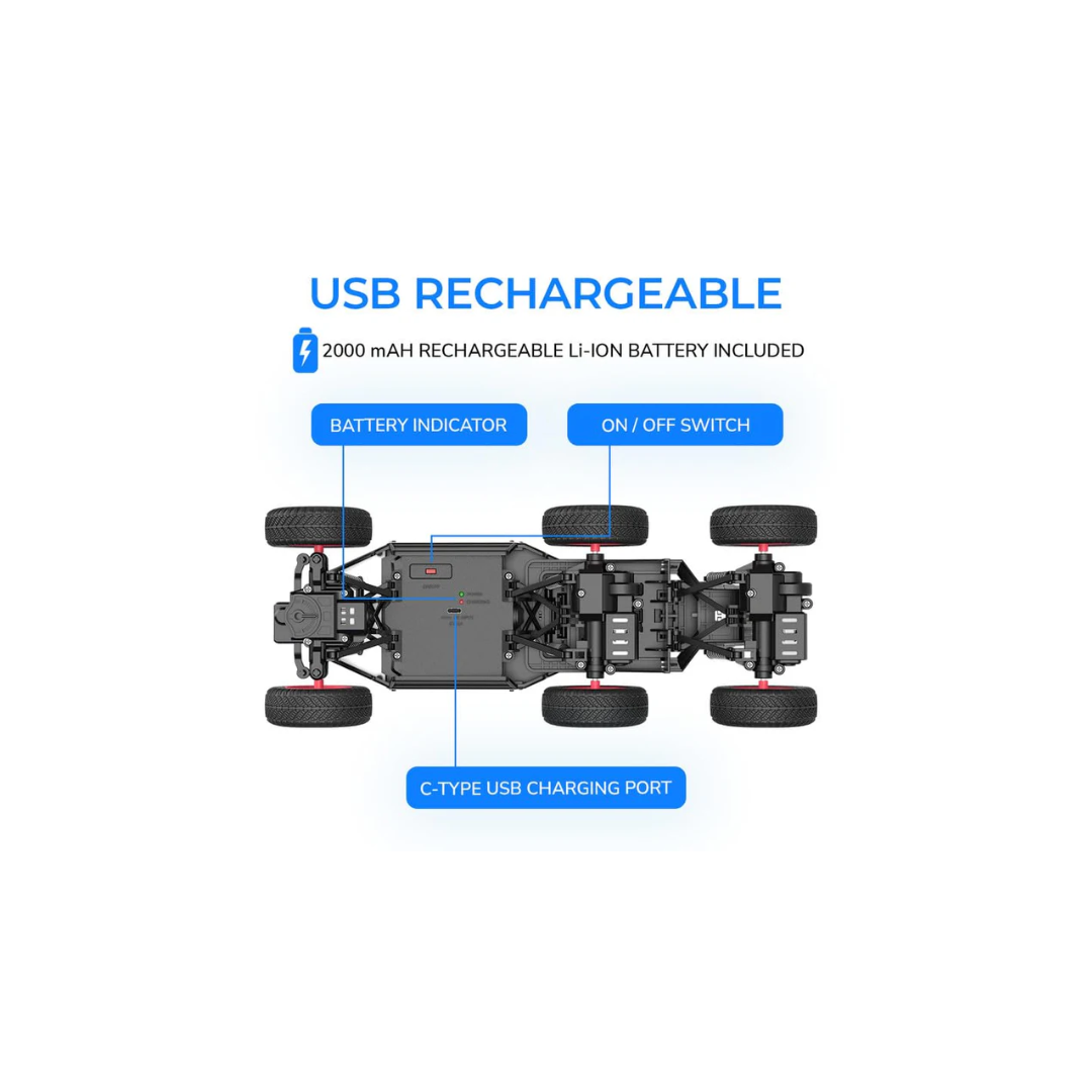 Mirana Mega Ranger ATV 6 Wheel Remote Car with Nitro Boost, Smoke Exhaust, InBuilt Battery | 4x4 | Type - C USB Rechargeable Red