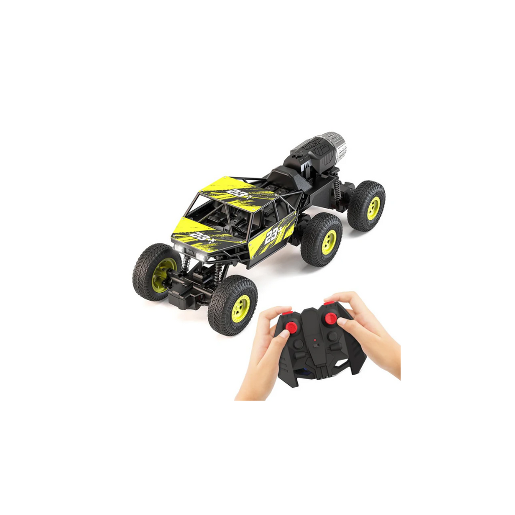 Mirana Mega Ranger ATV 6 Wheel Remote Car with Nitro Boost, Smoke Exhaust, InBuilt Battery 4x4 Type - C USB Rechargeable Yellow