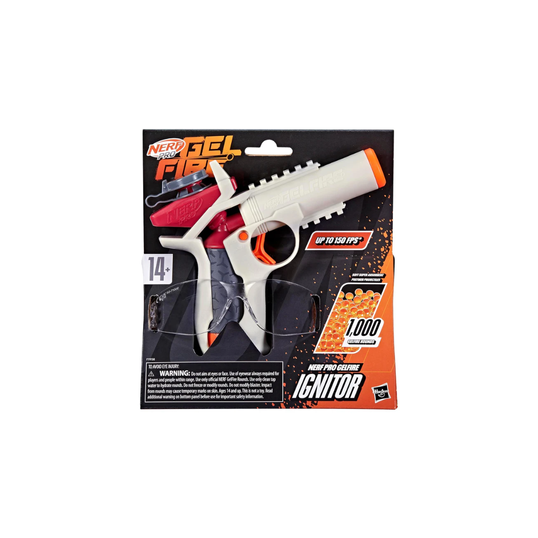 Hasbro Nerf Pro Gelfire Ignitor Blaster, 1000 Gelfire Rounds, 60 Round Capacity, T-Pull Priming, Up to 150 FPS, Eyewear