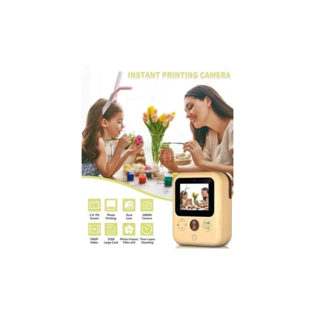 Instant Print Camera -Children Digital Camera with Zero Ink Technology, 2.4 inch IPS HD Display, Recording Video + Taking Photo+Printing