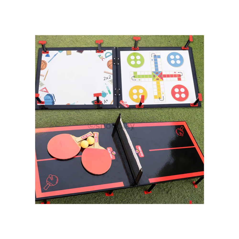 PlayZing 3 in 1 Jumbo Big Table Top Ping Pong Game - Table Tennis, Ludo & White Board