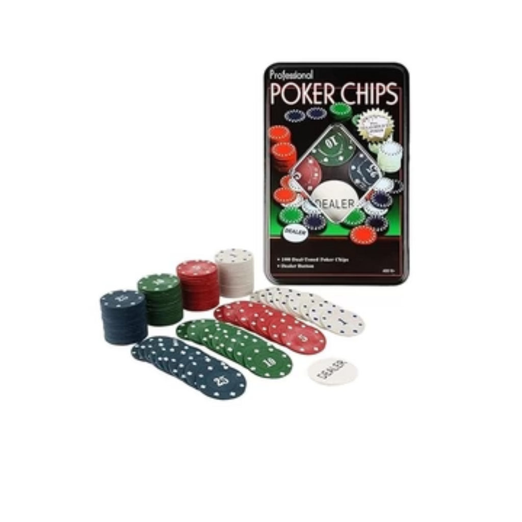 Rainbow Toys Casino Style 100 Pcs Poker Chips Set in a Tin Case with 1 Dealer Button